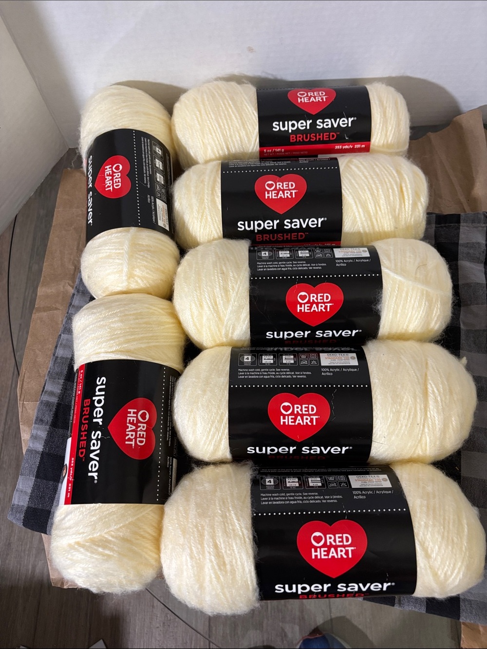 8-Red Heart Super Saver Brushed “Halo” Soft Cream Yarn 5 ozs. Each, Discontinued